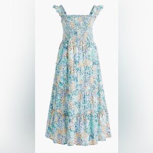 J Crew Floral Smocked Tiered Floral Midi‎ Dress